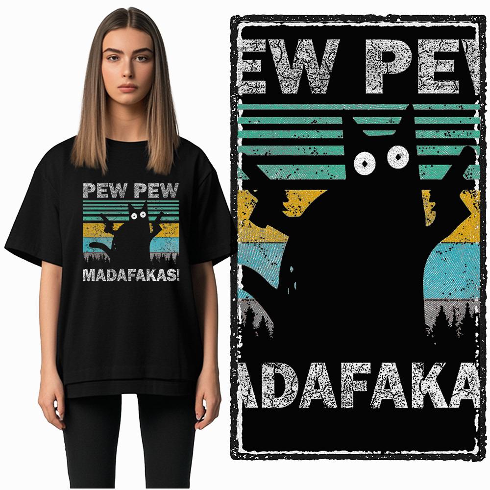 Coolmind DB 100% Baumwolle Katzenprint Exklusiver Grafik Damen T-Shirt Cooles SCHWARZES Damen T-Shirt Übergröße T-Shirt für Damen T-Shirt