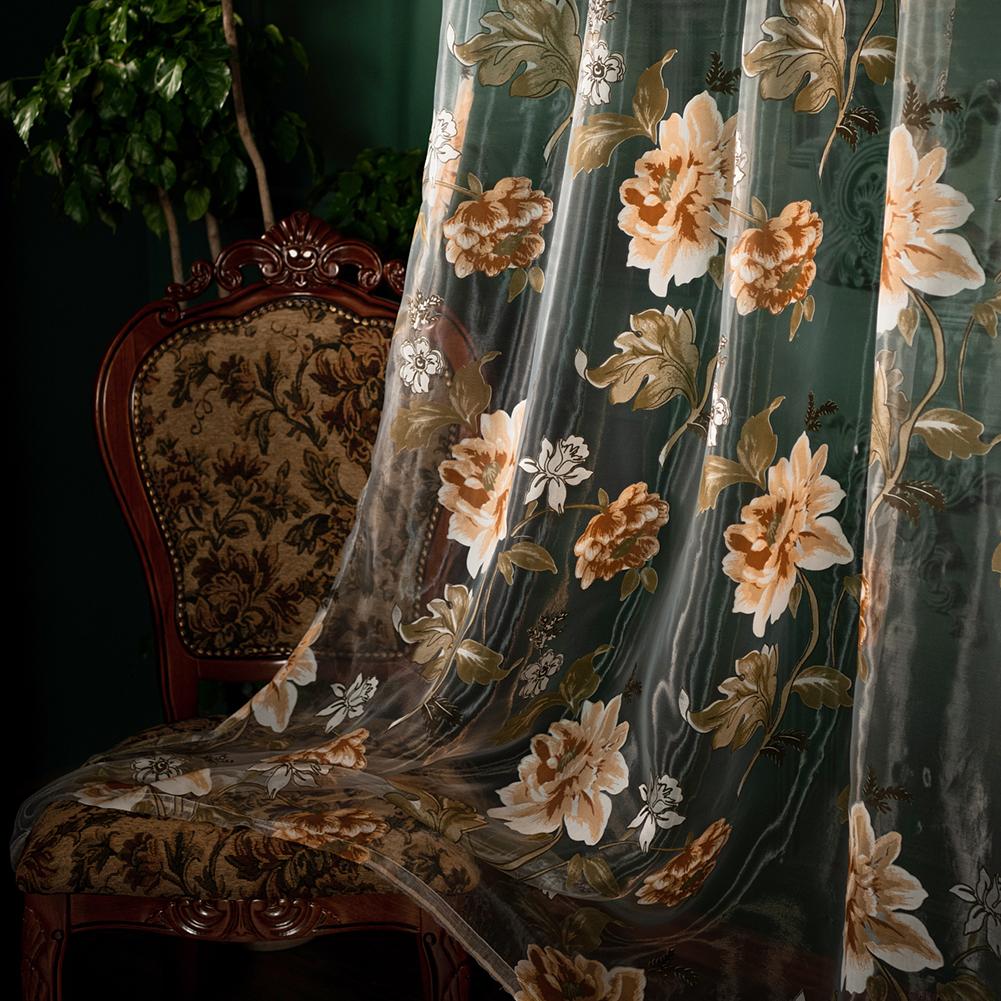 1PC Modern Fashionable Retro Peony Printed Transparent Sheer Window Curtain for Living Room Bedroom Home Decor Nuan Series