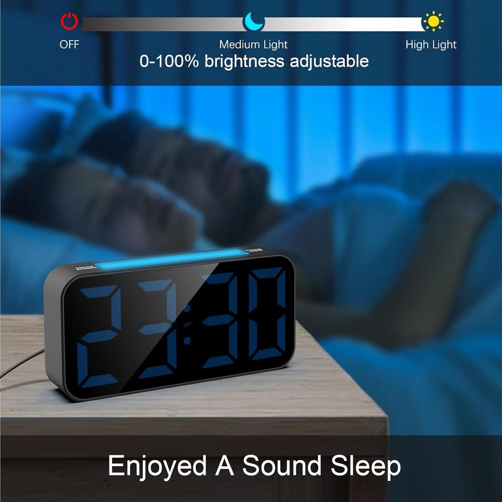 Digital Alarm Clock RGB Dimmable Desk Clock Dual Alarm Bedside Clock with Night Light,Snooze