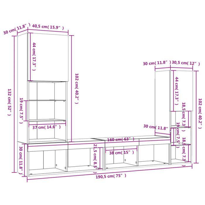 VidaXL TV Wall Units with LED 4 Pcs White Engineered Wood 3216654