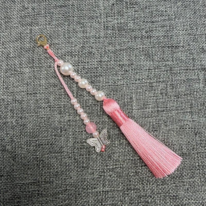 Faux Pearl Tassel Bag Charm With Retro Silver Butterfly Pendant Suitable For Handbags Backpacks Keys Hanfu Decoration
