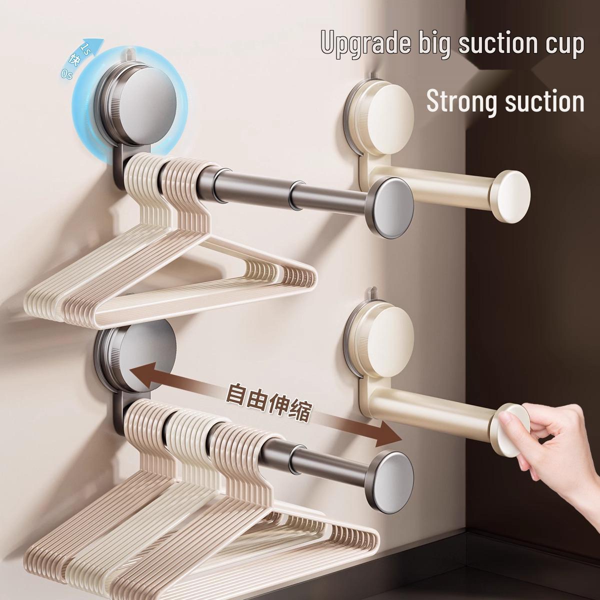 Retractable Suction Cup Clothes Drying Rack: No-Drill, Multi-Functional Wall Mount Shelf & Hanger.