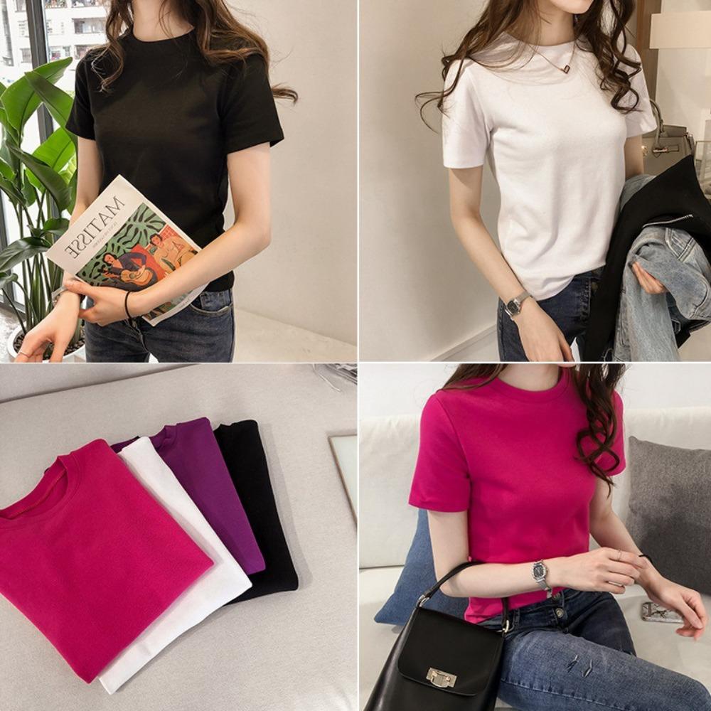 ins women's loose t-shirt women's summer 2026 Korean version of the new slim-fit solid color women's t-shirt