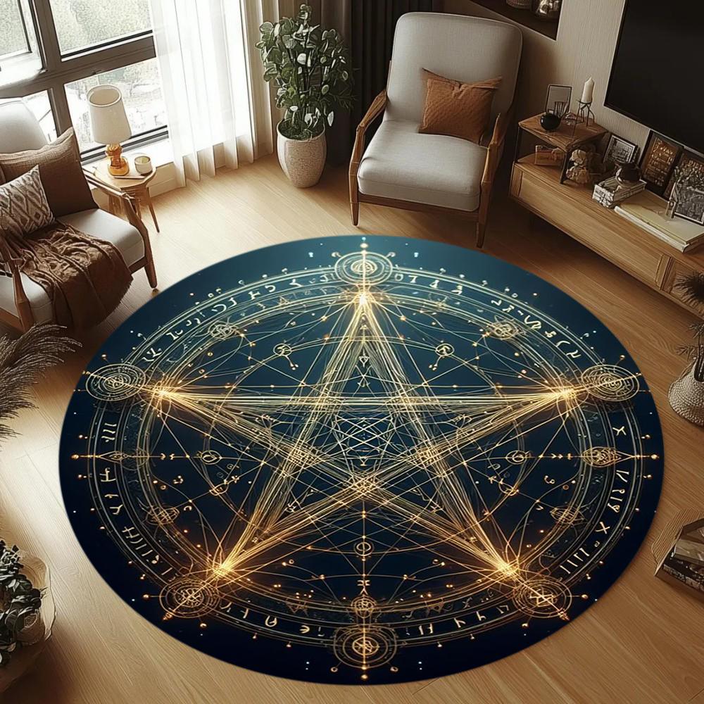 Magic Circle Pattern Round Area Rug Non-Slip Soft Durable Washable Floor Mat Decor Carpet for Living Room Bedroom Home Decor