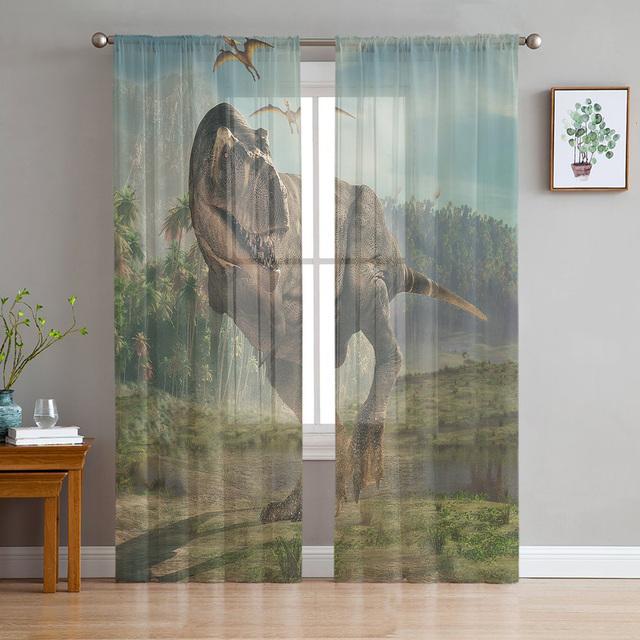 Dinosaur Virgin Forest Sheer Curtains For Living Room Bedroom Tulle Window Drapes For Kitchen Decoration