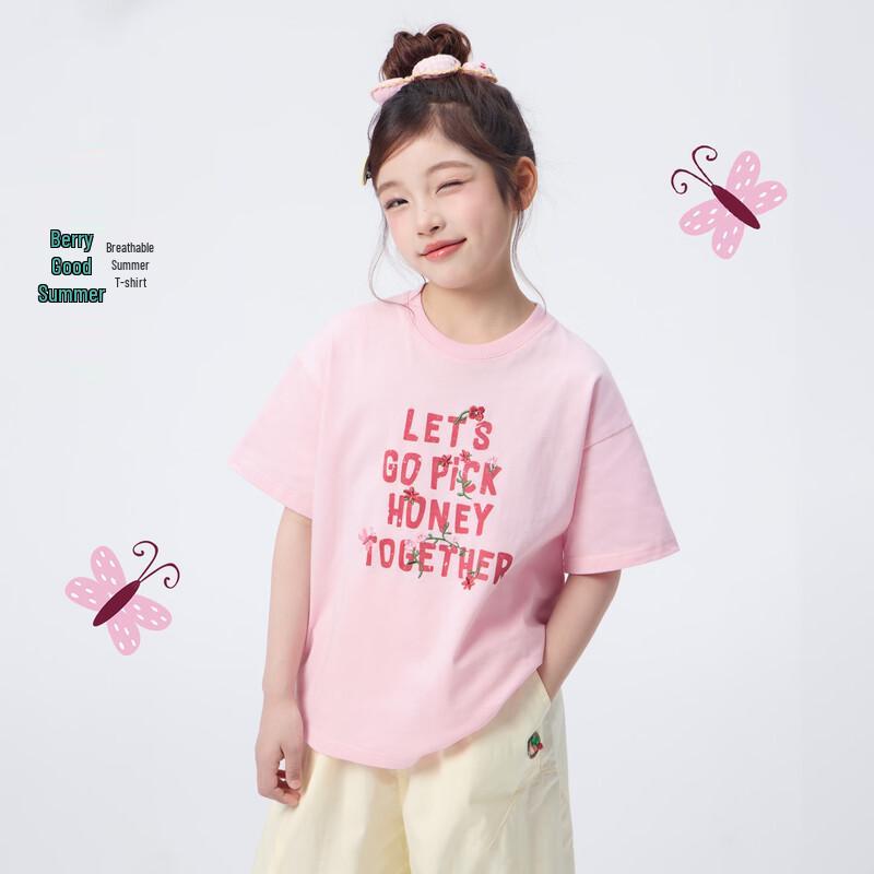 Girls  Casual Letter Print Short Sleeve T-Shirt 120