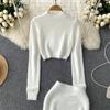 Autumn And Winter Fashion Short Long-Sleeved Knitted Sweater + Hip Short Skirt Two-Piece Set