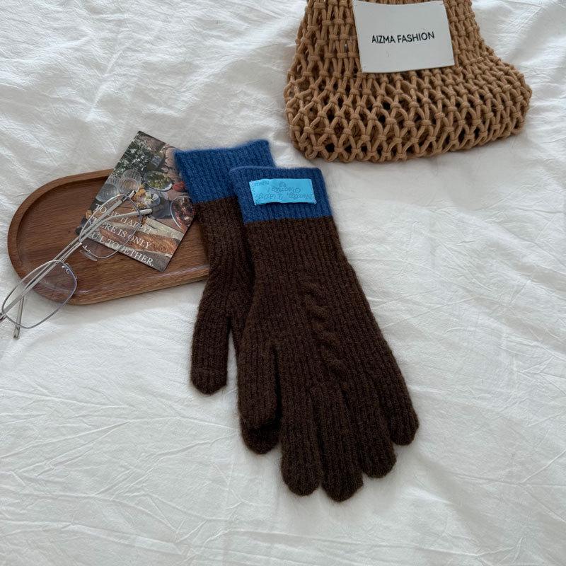 

Женские длинные перчатки крупной вязки с цветными блоками для осени/зимы - Теплые, Защищающие от холода, Утепленные, для защиты рук при езде на велосипеде кофейный