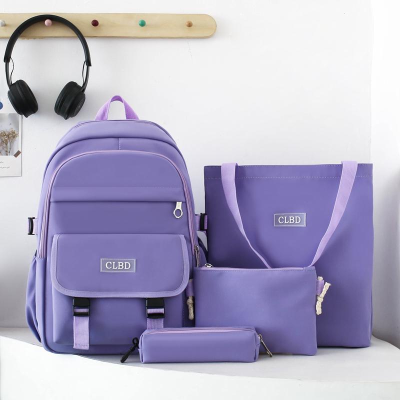 Four-Piece Backpack Set Student Schoolbag Women's Solid Color Backpack