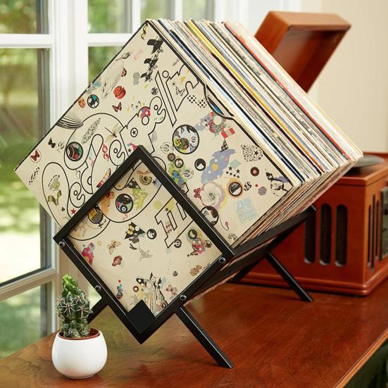 Vinyl Record Storage Rack Heavy Duty Metal Home Office Multi-purpose Matte Black Book Magazines Files Albums Vinyl Record Holder Organizer Stand