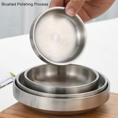 Flat 201/304 Stainless Steel Dish Plate Cooking Noodles Bowl Thickened Dinner Plate Seasoning For Camping Restaurant Tableware