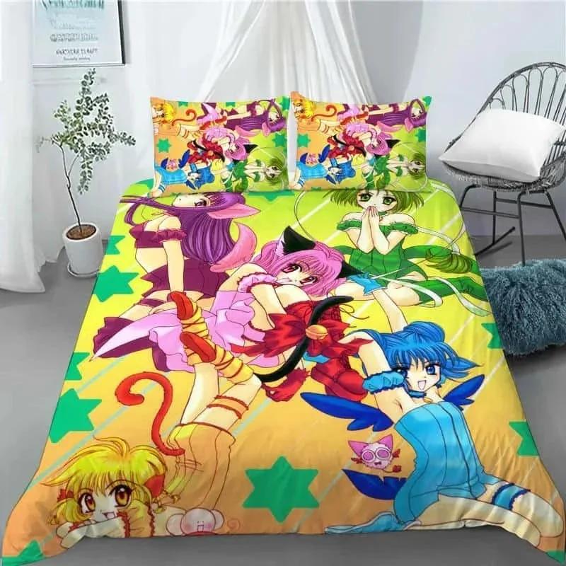 New 3D Anime Kawaii Girls Tokyo.Mew.Mew Bedding Set Printed With Pillowcase Bed Duvet Cover Soft Queen King Size Bedclothes Home
