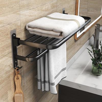 No-Drill Seamless Black Aluminum Towel Rack