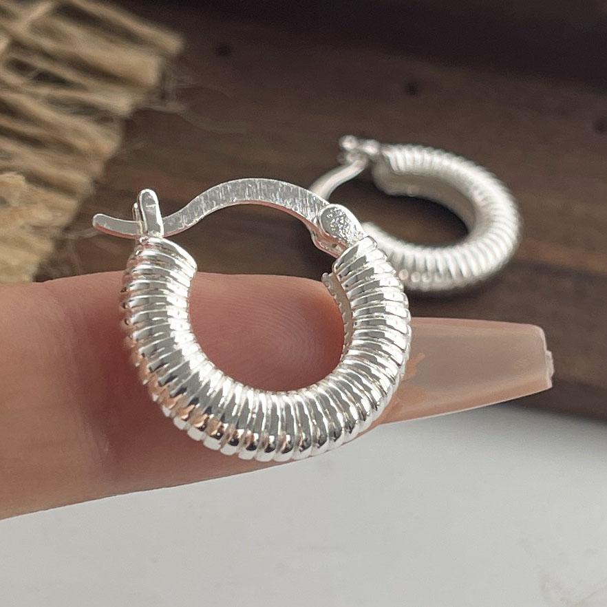 925 Sterling Silver Vintage Earrings For Women Trendy Simple Strip Round Earring Jewelry Prevent Allergy Party Accessories