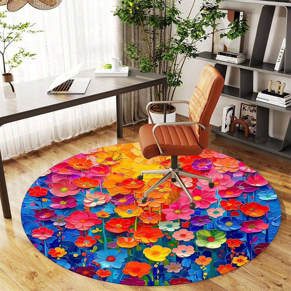 1pc Floral Abstract Pattern Office Round Rugs, Under Chair Round Rugs for Living Room, Bedroom, Bathroom Decoration Carpet 091827