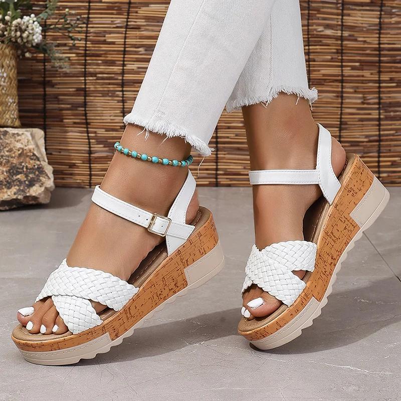 Fashion New Women's Braided Platform Sandals 2025 Summer Women Shoes Chunky Wedges Gladiator Sandals Woman Vacation Casual Beach Sandles