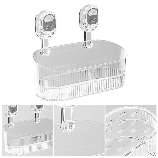 No Drill Bathroom Suction Storage Box Wall-Mounted Storage Shelf Organizer with Drain Hole Removable Clear Shower Caddy for Home Kitchen