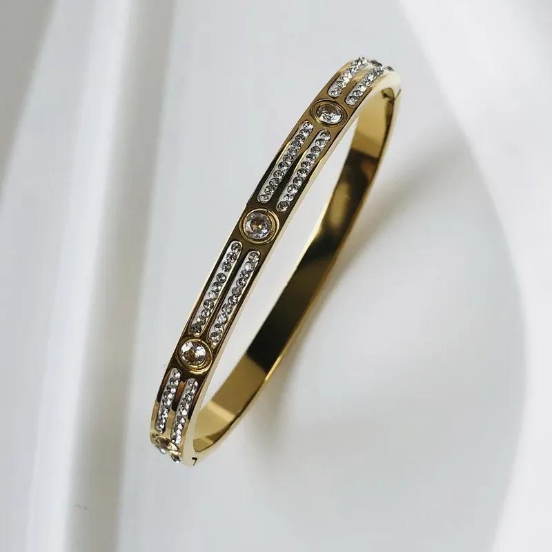 New Design Stainless Steel Zircon Inlaid Bracelets & Bangles for Women Gold Silver Color Waterproof Luxury Brand Jewelry Gifts