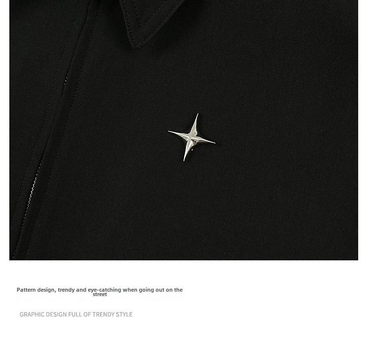 Giacca da Uomo Versatile con Distintivo a Stella e Collo a Polo: Ispirazione Europea e Americana, Stile Motociclistico Casual