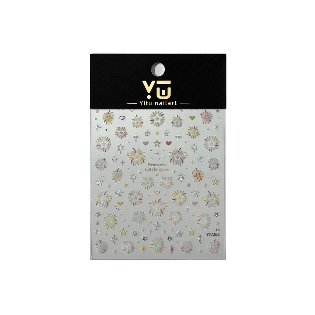 New Year Firework & Gradient Nail Art Stickers - Stars, Hearts & Light Waves