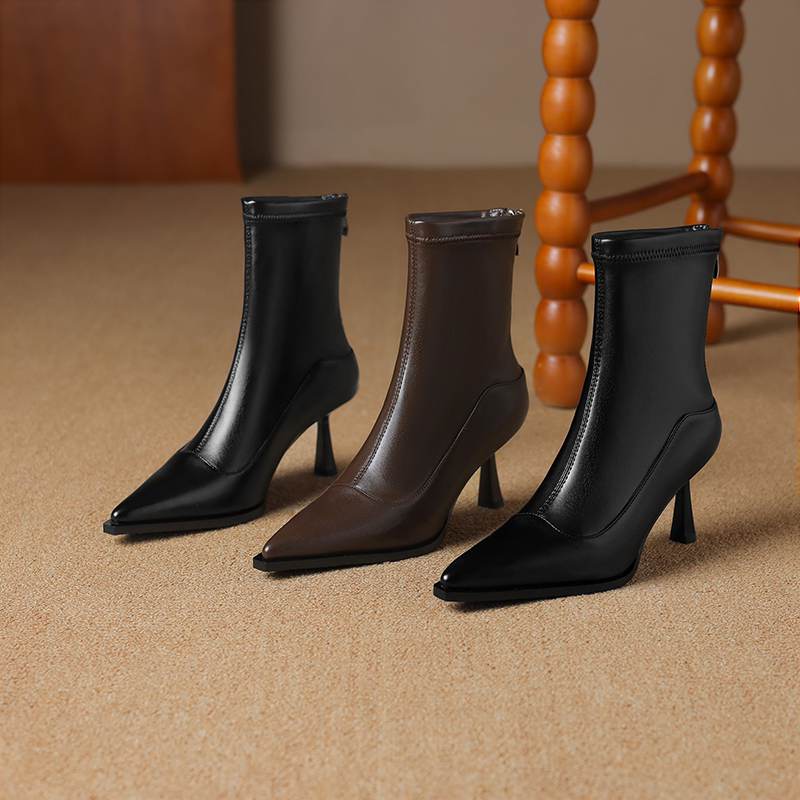 Krazing Pot Microfiber Autumn Winter Shoes Stiletto Thin High Heels Big Size 40 Modern Boots Pointed Toe Keep Warm Zip Ankle Boots