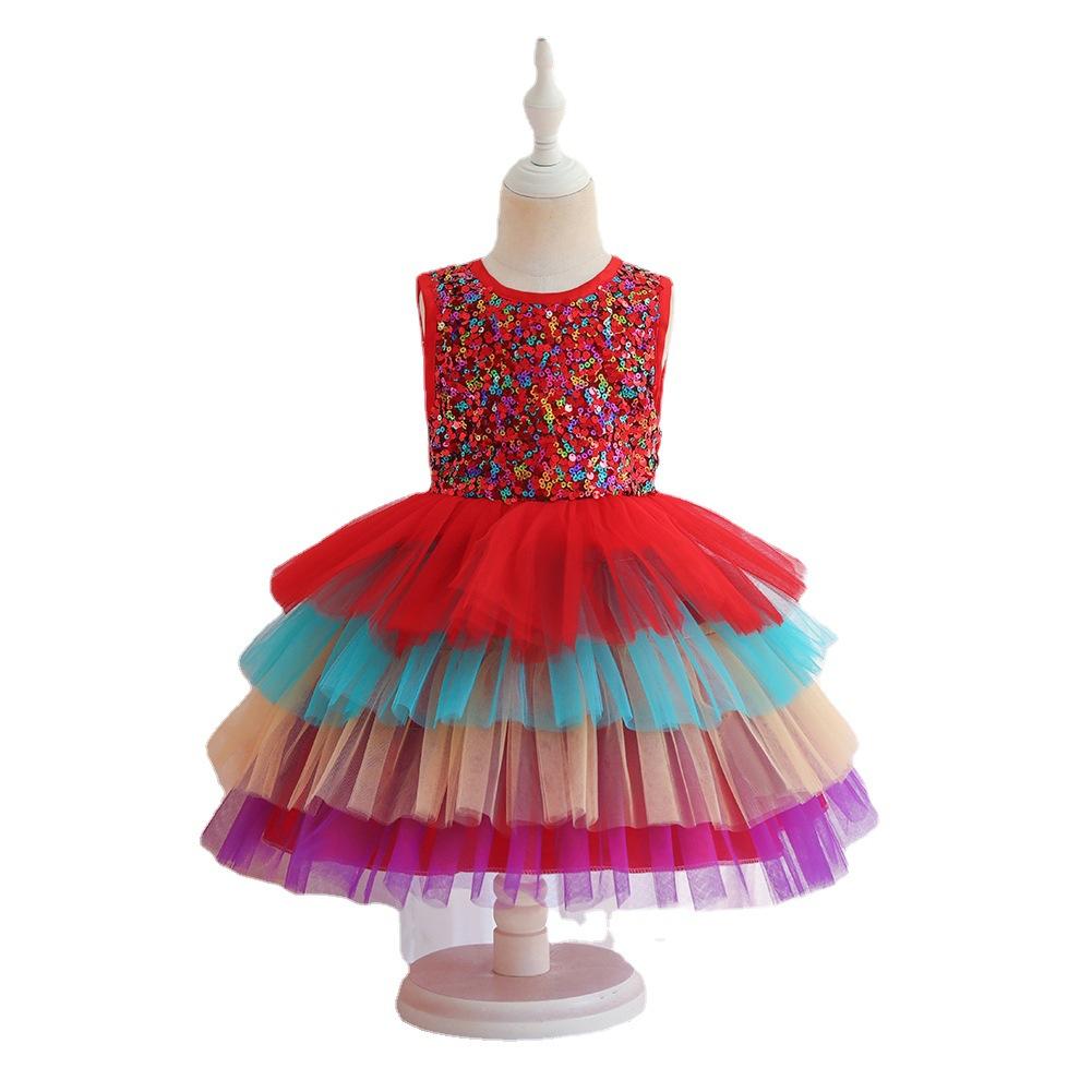 Little Girl's Gown Dresses Colorful Girls Puffy  Melaleuca Contrast Color Sparkling Kids Birthday Dress Elegant Soft Party Dress Ball Gown for Girls