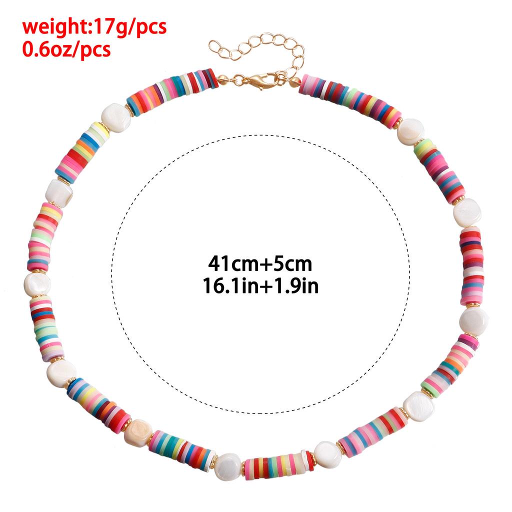 Bohemian Resort Beach Wind Colorful Pottery Sheet Beaded Necklace Women'S Wind Bracelet Charm