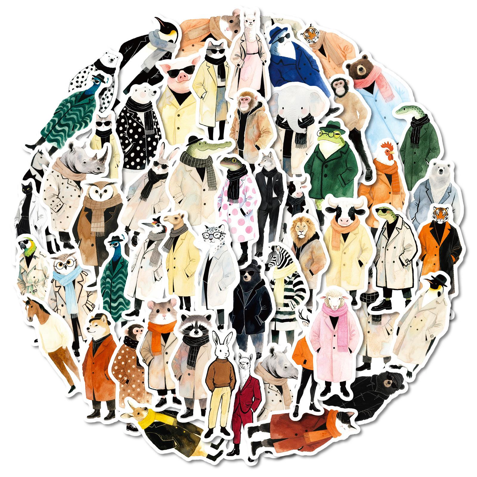 56 Fashion Animal Cartoon Stickers Animal Wear Style Creative Personality Waterproof Material Stickers