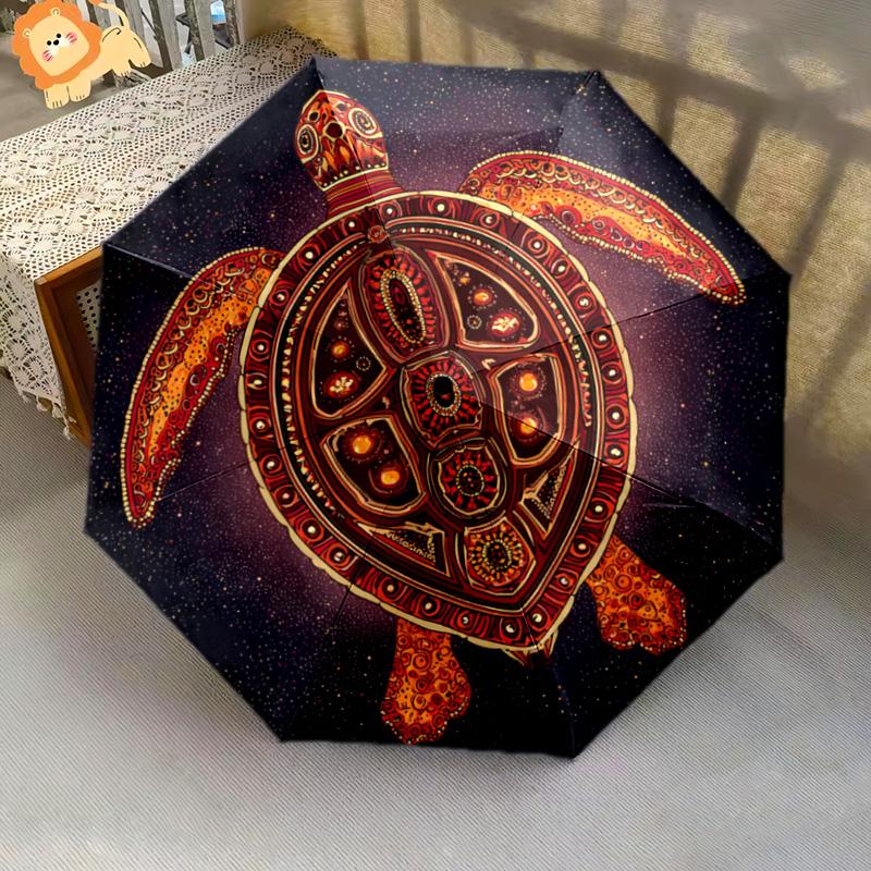 1 Stück Automatischer Faltregenschirm - Verziertes Schildkrötenmuster, Tragbares & Faltbares Design mit 8 Speichen, Weihnachts-Geburtstagsgeschenke