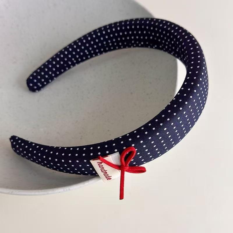 Korean Retro Polka Dot Plaid Button Headband & Versatile Large Intestine Hair Tie Set