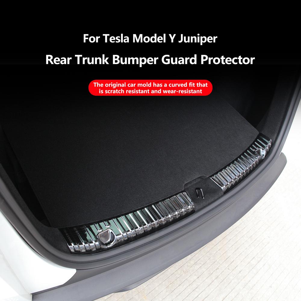 Heenvn For Tesla Model Y Juniper 2025 2026 Car Rear Trunk Threshold Protector Stainless Steel Rear Cargo Bumper Sill Cover Guard