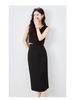 Fashion Pearl Collar Sleeveless Vest & Hip-Hugging Midi Skirt Set