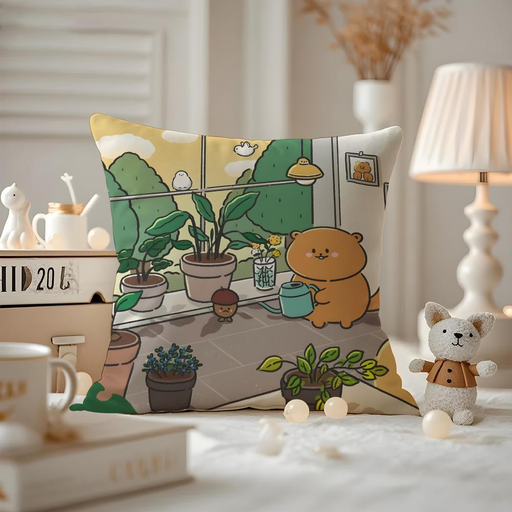 Cushion Cover Anti-dustmite Pillowcase Invisible Zipper Silky Short Plush Sofa Cushion Cover Cute Bear