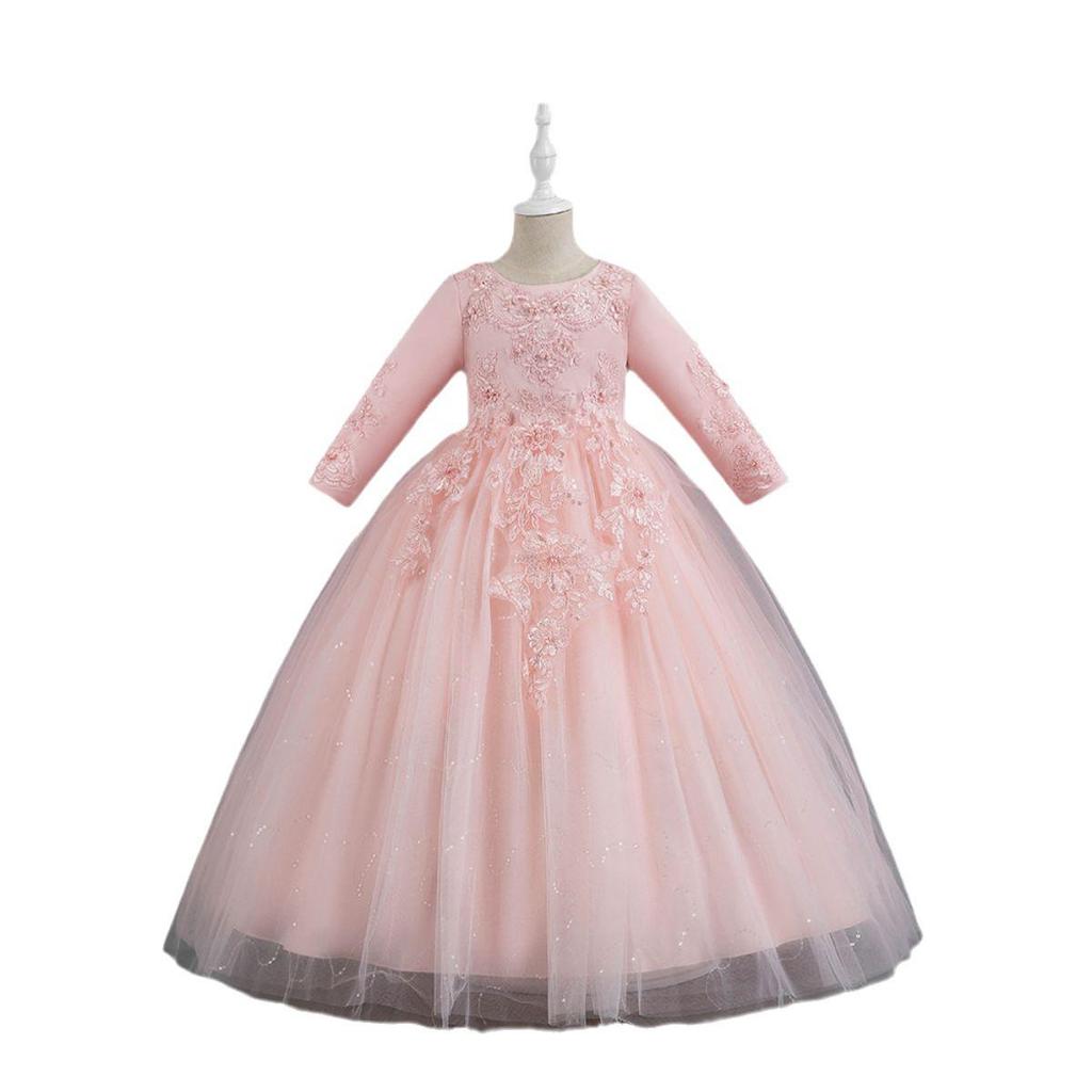 New Girls' Princess Tulle Dress - Puffy, Long, Autumn/Winter Style, Perfect for Evening, Flower Girl, Wedding, or Performance.