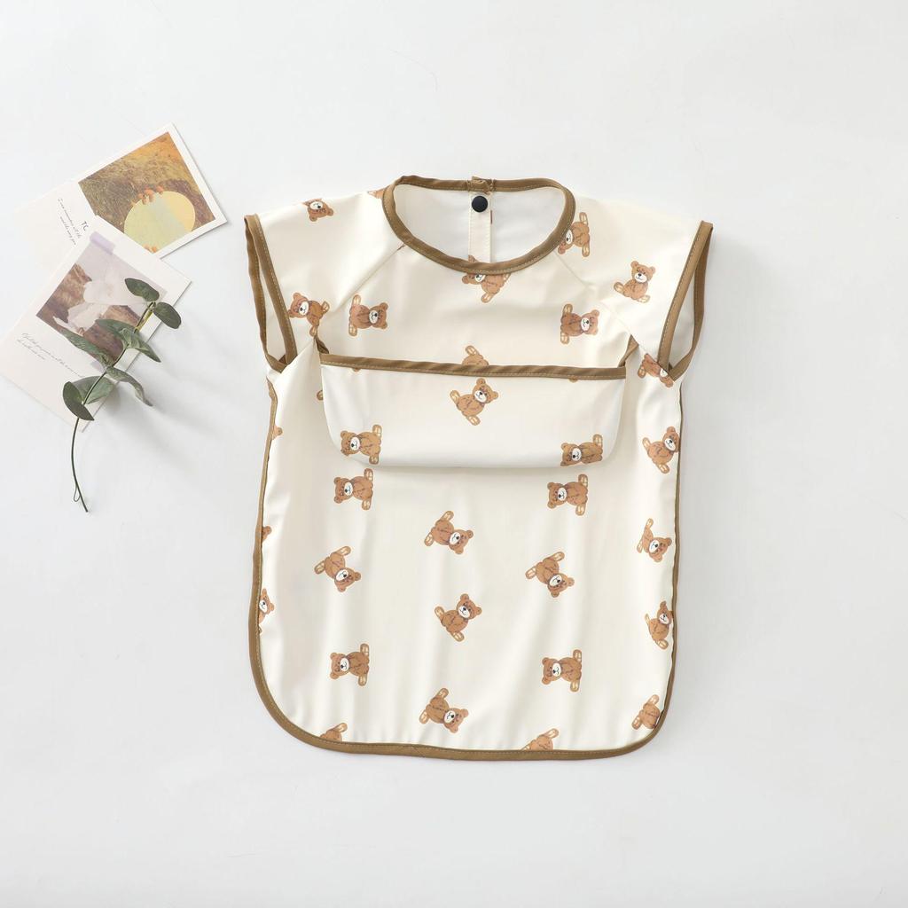 Reversible Waterproof PU Baby Feeding Shirt with Rice Pocket - Short Sleeves, Anti-Stain