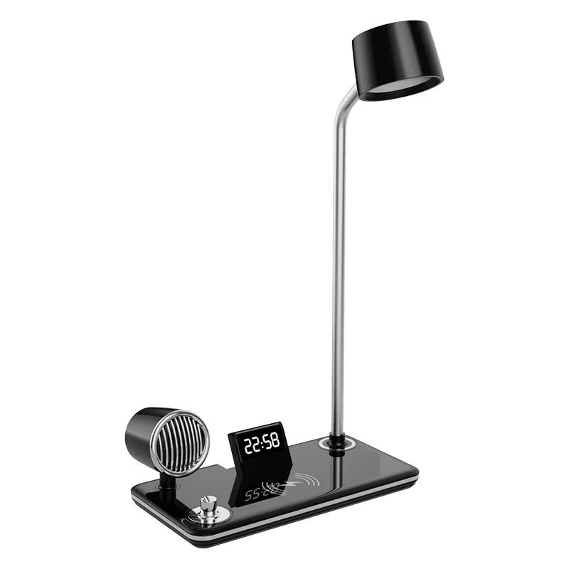 LED Table Lamp USB Port Bluetooth Multifunction Wireless Charger Pad Stand Clock For Bedroom Bedside Decor Lighting Table Light