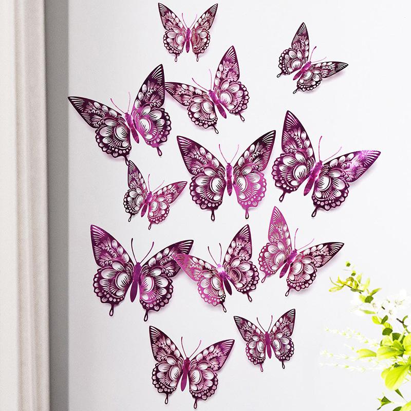 12 Pieces Colorful Butterfly Wall Stickers Set 10 Colors Hollow Cut Out DIY Pearl Paper Simulation Decor for Home Room