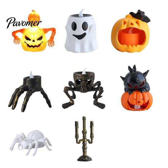 Battery Operated Lamps Halloween Pumpkin Night Light, LED Spooky Skeleton Desk Lamp, Electric Decorative Lights Candle Light for Holiday Party