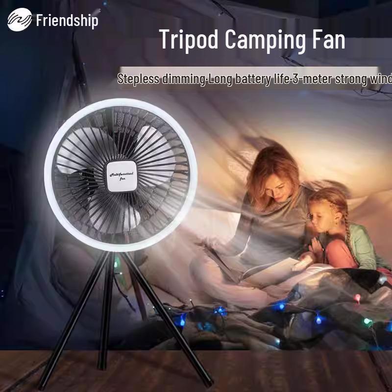 Portable Camping Fan with Tripod, Long Battery Life, Dual-Use Hanging or Standing, Large Wind Power, and Night Light