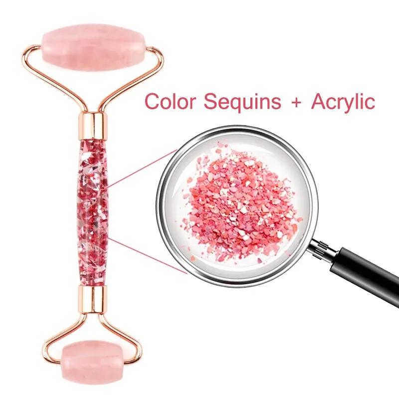 Natural Jade Stone Roller Massager Rose Quartz White Jade Face Roller Gouache Guasha Scraper Set Facial Lifting Massage Tools