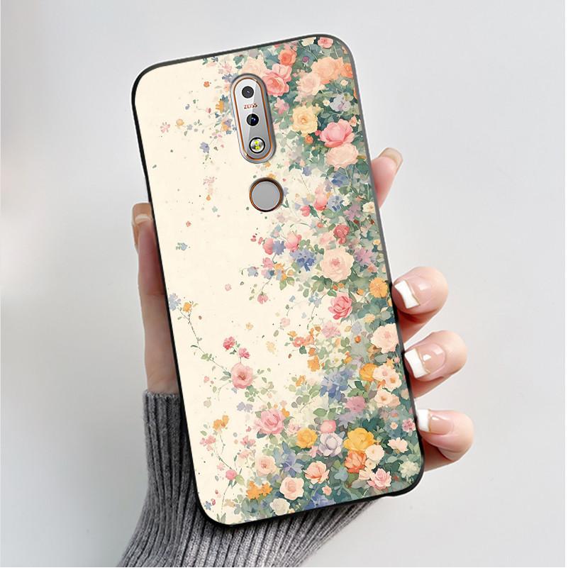 Printing Pattern Case For Nokia 7.1/Nokia 7 Plus Fundas Nokia7 Cover Soft Silicone Black Shell Cute Flower Cartoon Casing Coque
