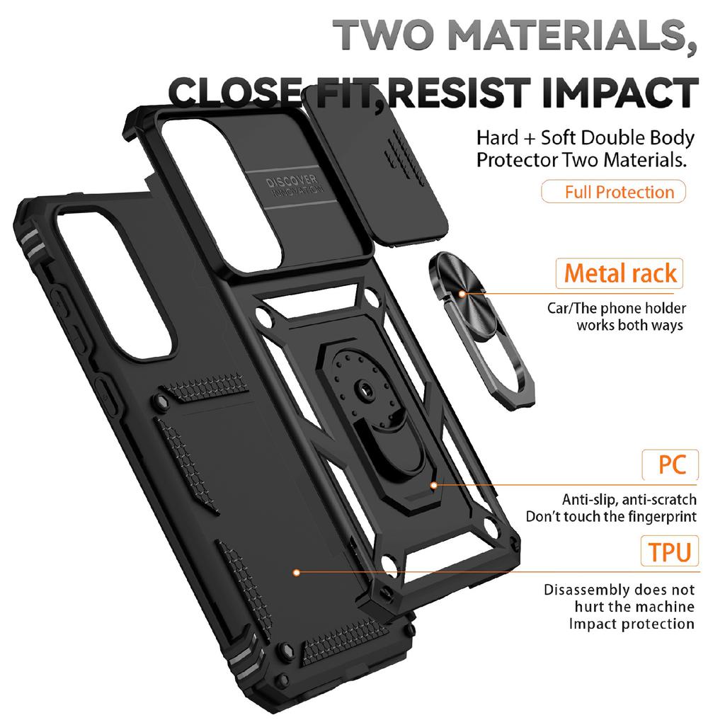 For Samsung Galaxy S25 FE Case PC + TPU Phone Cover with Lens Protection Kickstand