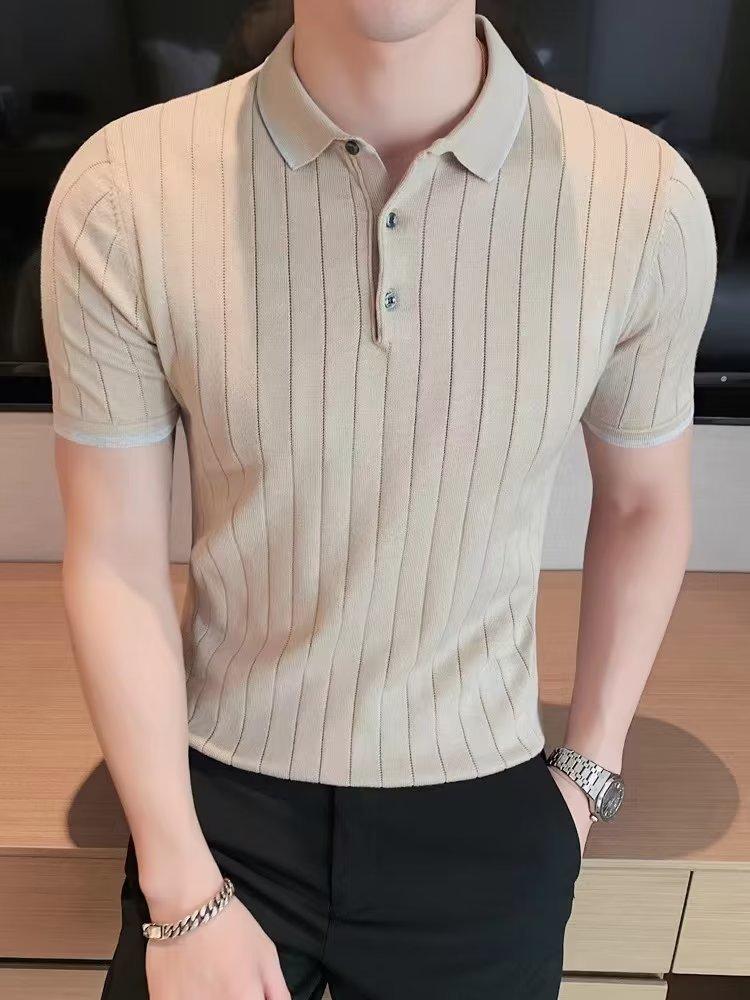 Men'S Polo Shirt Short-Sleeved Business Light Ripe Thin Trendy High-End Slim-Fitting Half-Sleeved Lapel Knitted Men'S T-Shirt