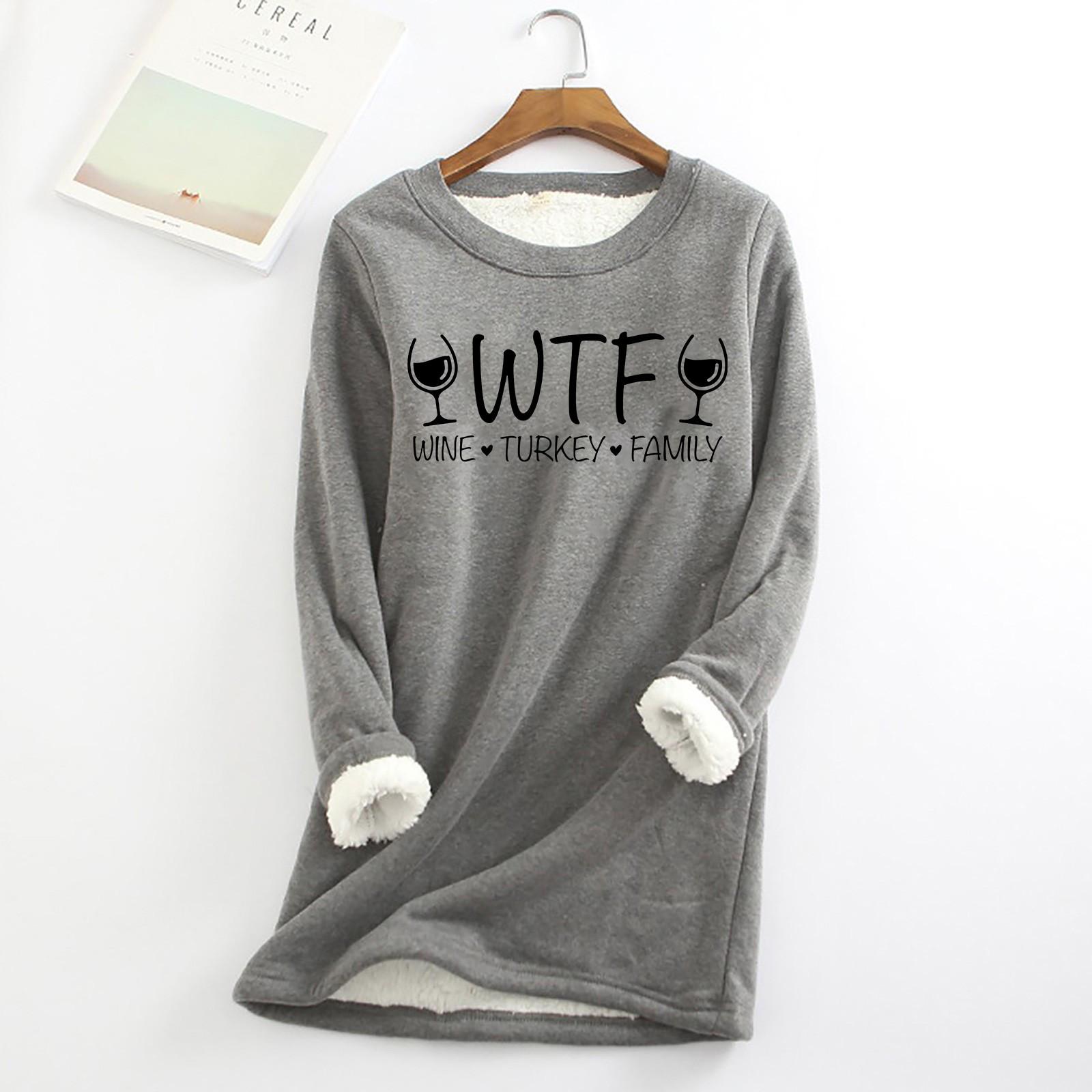 

Женский утолщенный флисовый свитер с изображением винной индейки, семейный, на День благодарения, теплый, с круглым вырезом, с принтом «семья» XL