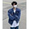 Mens Denim Jacket Loose Fit Shoulder Pads Streetwear Casual
