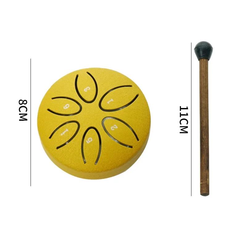 3-inch 6-tone Steel Tongue Drum Outdoor Rain Drum Instrument Mini Hand Drum with Drumstick Percussion Accessories Music