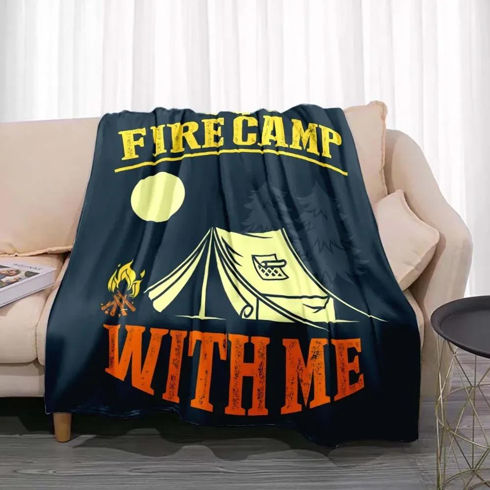 Fashionable Blanket Summer Happy Camper Camping Throw Bed Sofa Office Air Conditioning Soft Leisure Travel Customizable Throw