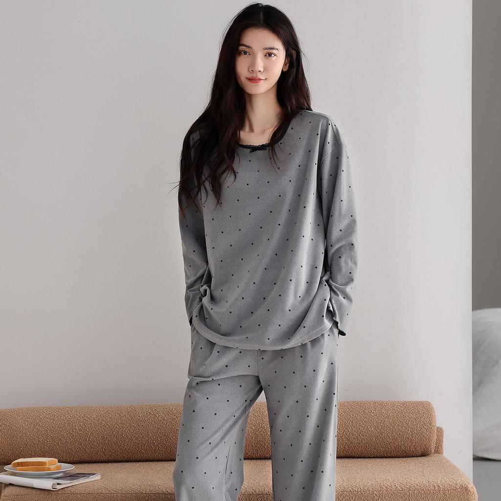 German Velvet Pajamas Women'S Autumn And Winter Thin Velvet Long-Sleeved Polka Dot Warm Suit High-End Winter Loungewear