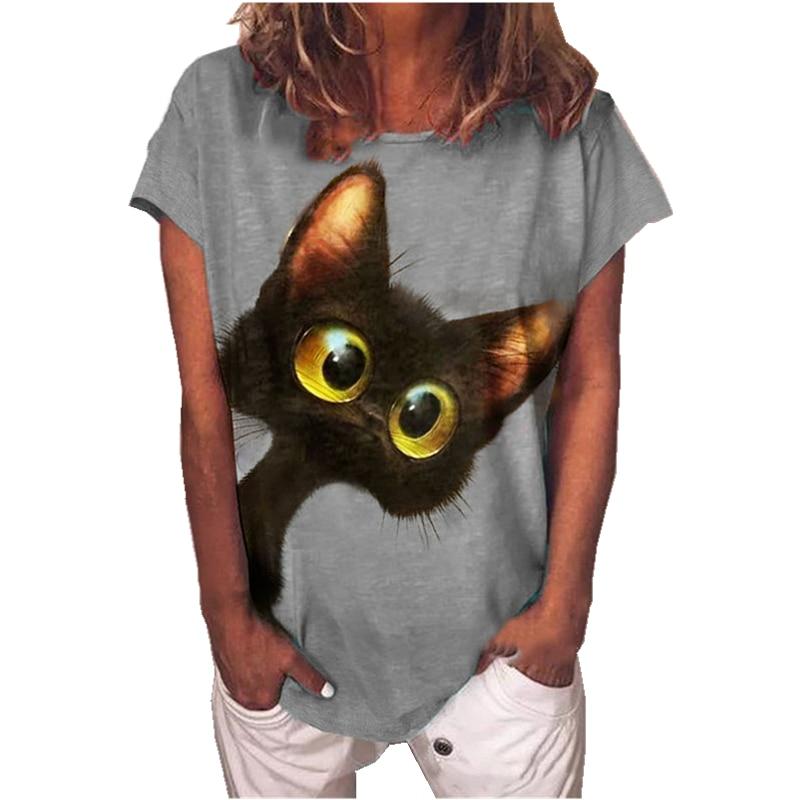 Summer Cat 3D Print T-Shirts Women's Casual Round-Neck Short Sleeve T Shirt Harajuku Tees Y2k Tops Female Streetwear Clothing