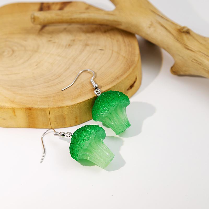 Unique Green Vegetable Resin Earrings - Personalized Corn and Broccoli Design